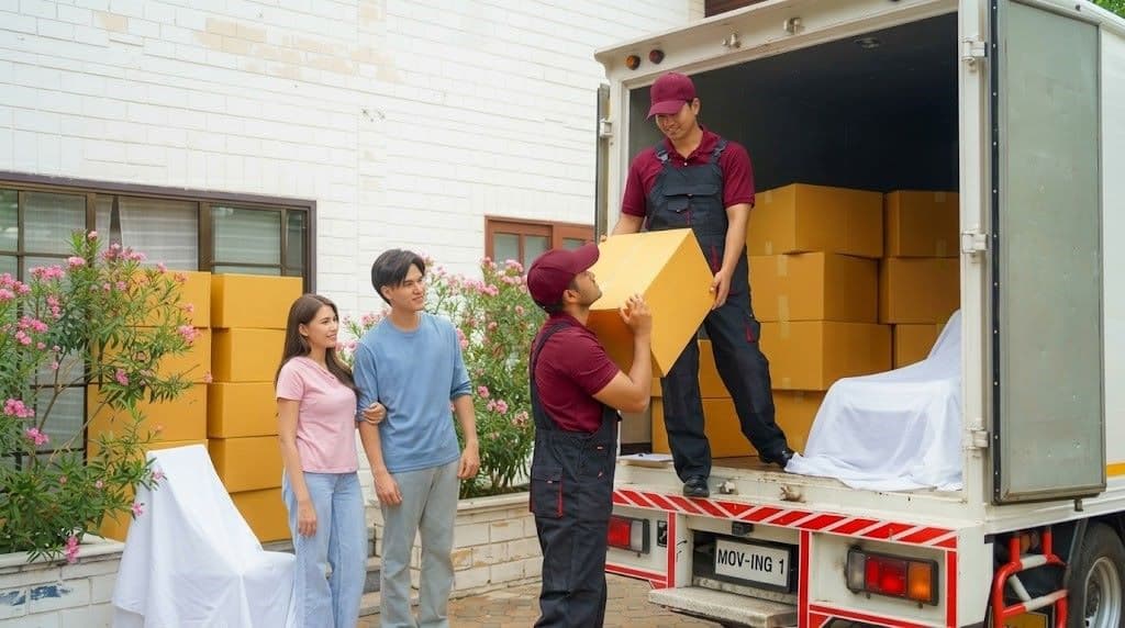packing services in Dubai with movers packing and loading furniture into a truck