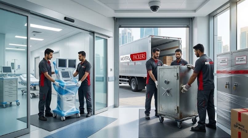 Bank and hospital furniture moving in Dubai with secure handling of safes and medical equipment