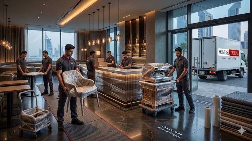 Restaurant furniture moving service in Dubai with safe transport of chairs and kitchen equipment