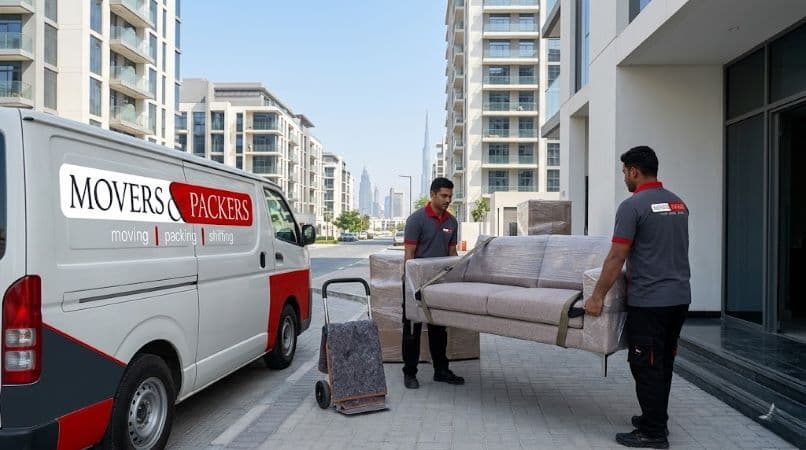 Single furniture delivery service in Dubai with movers transporting one item safely